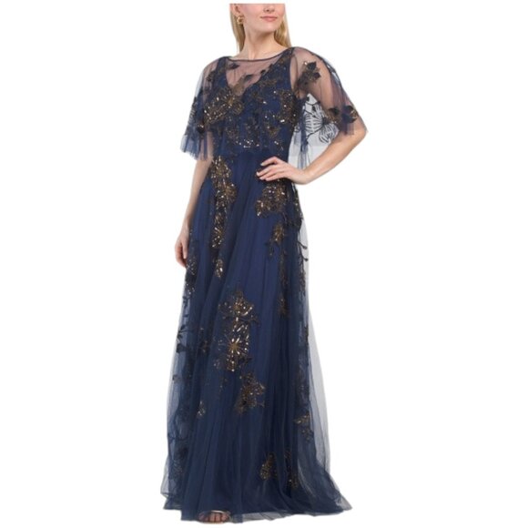 THEIA Jayleen Beaded Capelet Gown